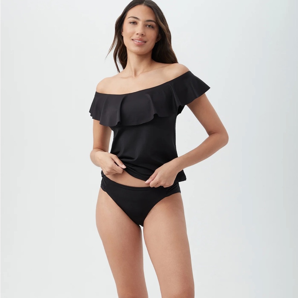 Classic Trina Turk Monaco Shirred Hipster Black Women's Swim Bottom - Picture 2 of 9